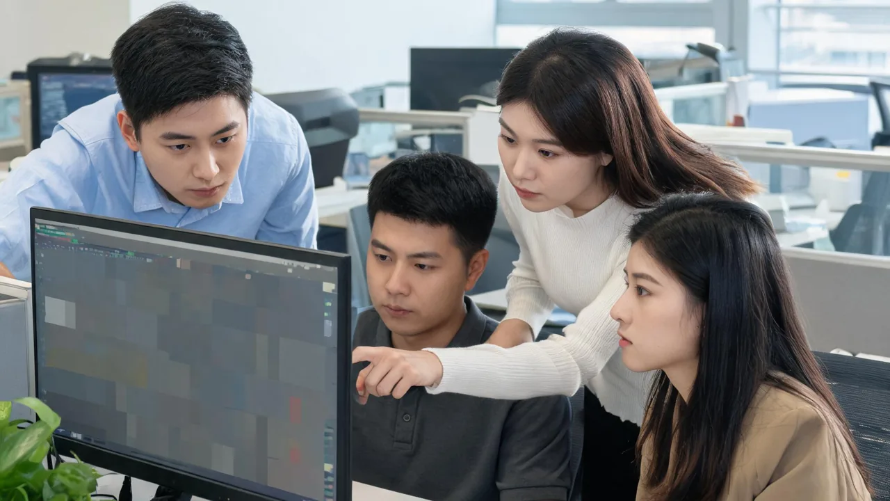 技术团队成员在工位上协作排查问题的现场