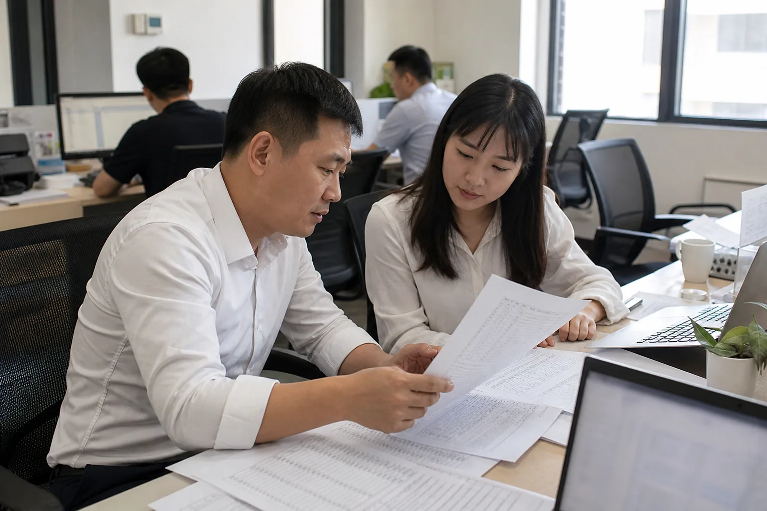 管理人员和财务人员根据工时汇总复盘项目成本