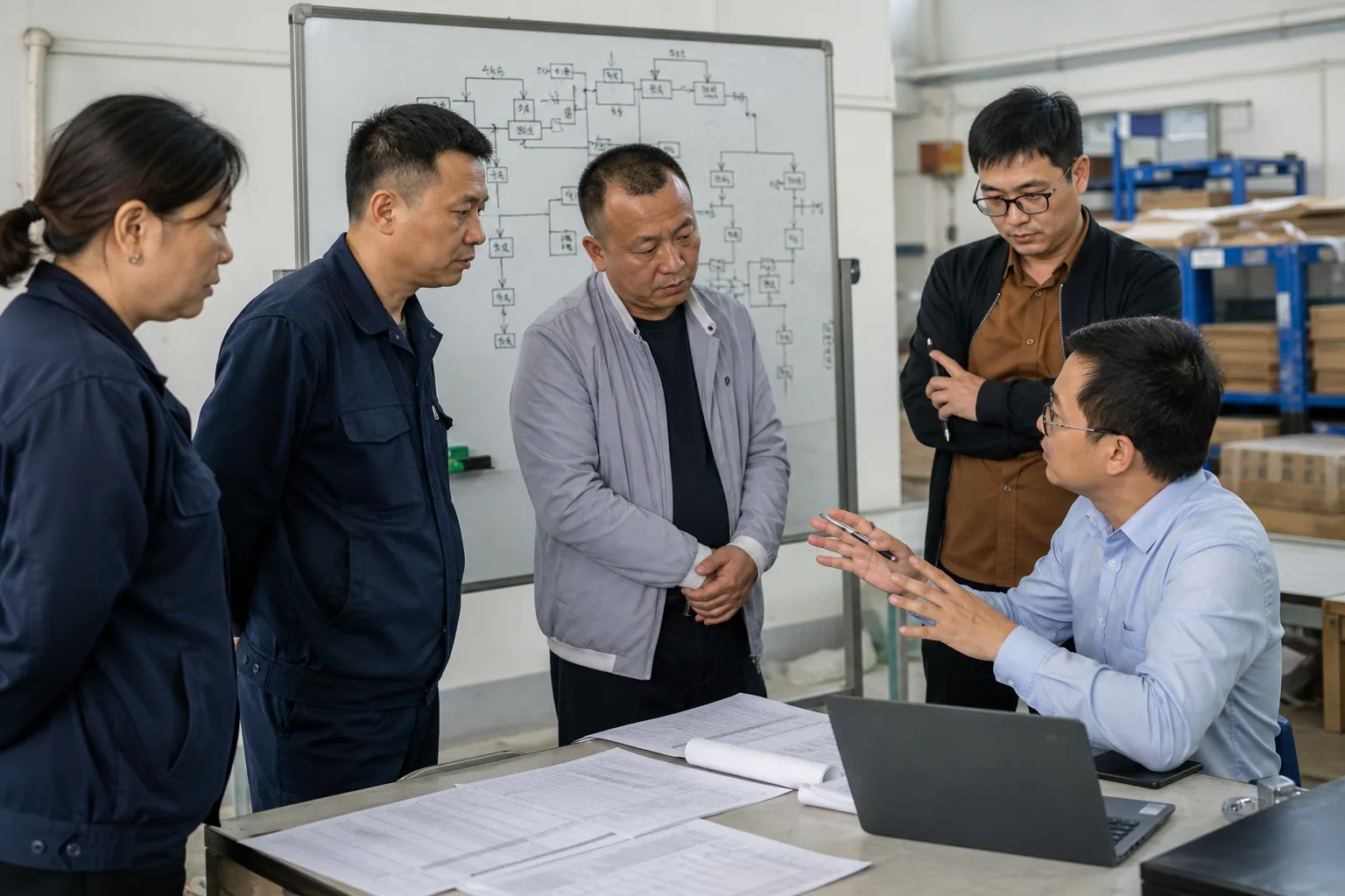 顾问在现场和仓库、生产人员一起梳理真实业务流程