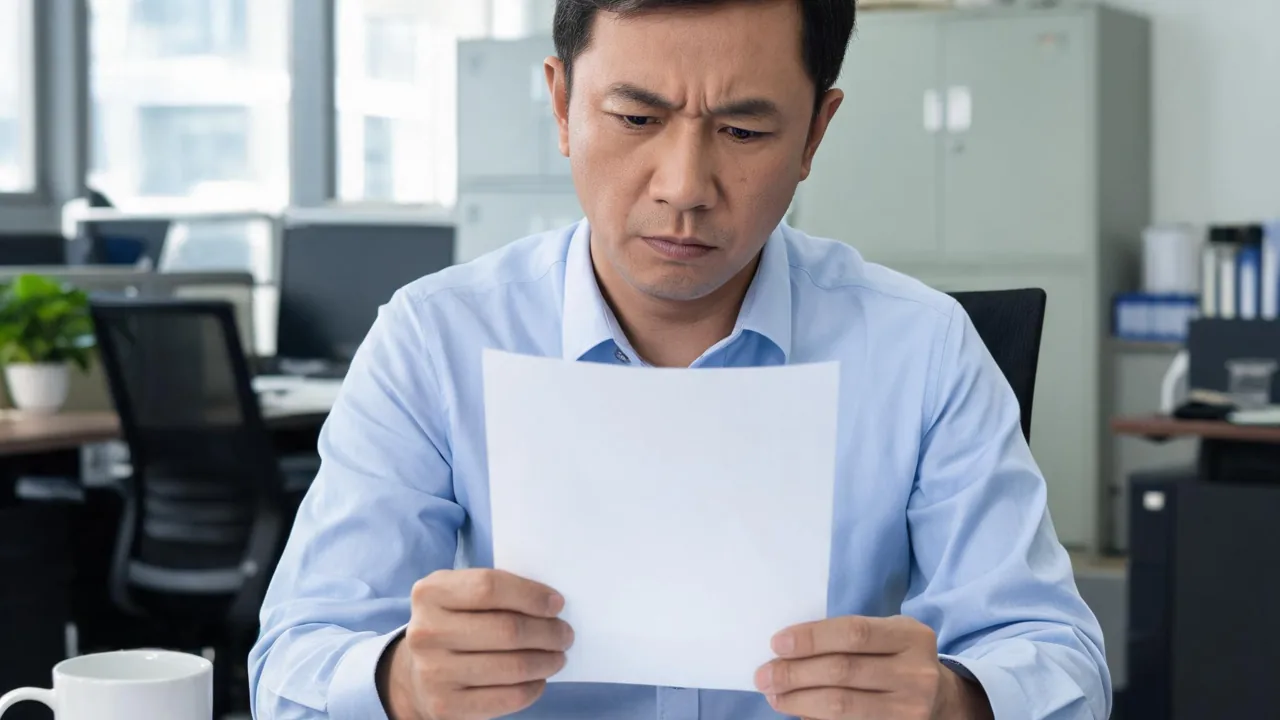 老板在办公室翻看ERP项目报价单皱眉思考
