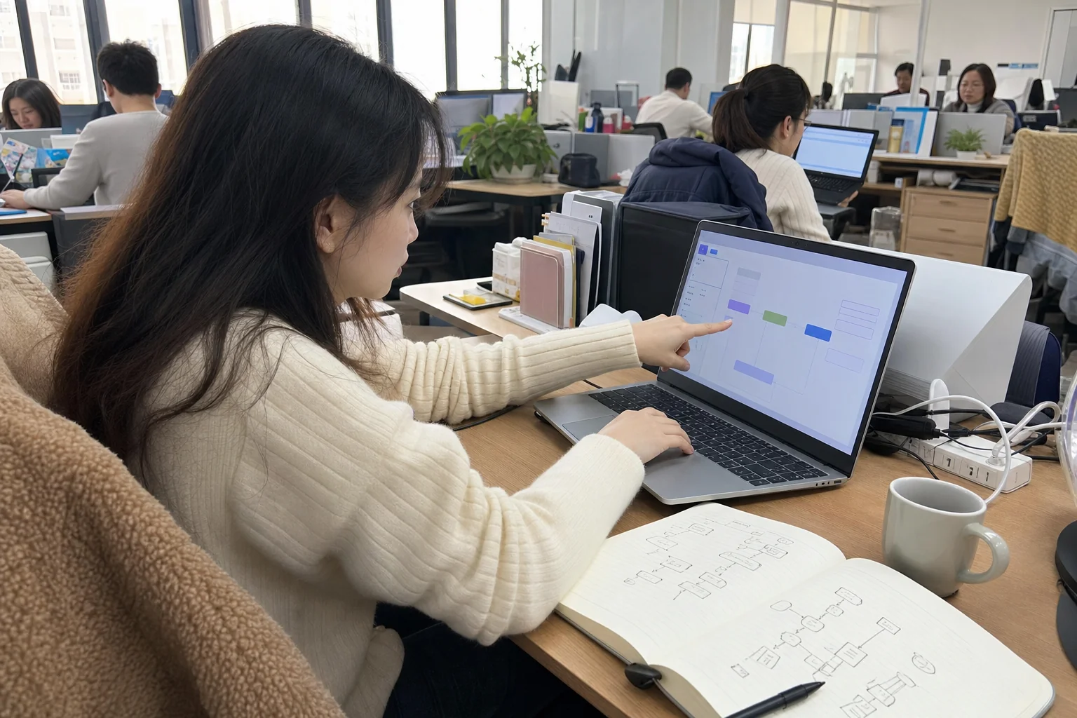 两块白板上分别贴着钉钉宜搭与简道云的功能清单,IT 负责人正在做对比